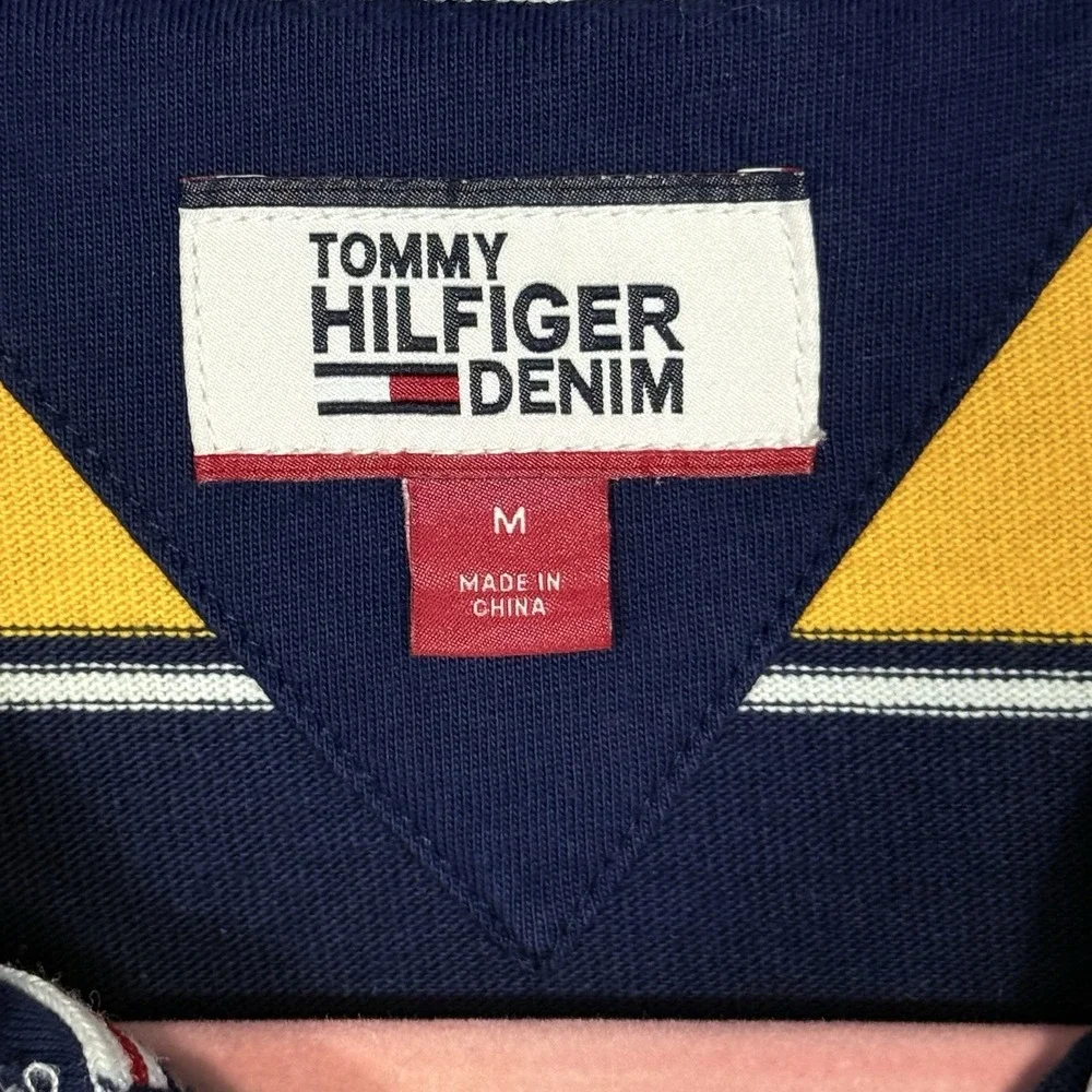 Tommy Hilfiger Denim Rugby Polo Shirt Mens M Medium Yellow Blue Casual‎ Summer